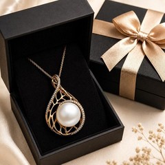 Gold Pearl Bridal Necklace, Gold Teardrop Pendant, Wedding Gift for Her