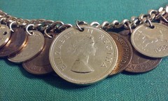 Vintage 15 RARE 1950’s Coin Charm Bracelet South Africa, India, Osterreich 8″