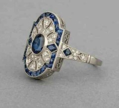 Art Deco Style Sapphire Lab Created Diamond Wedding 14K White Gold FN Ring