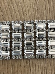 Vtg Wide Rhinestone Bracelet Multiple Rows Baguette & Round Cut Stones