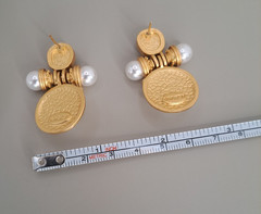 Kovonchy Faux Pearl Mogul Drop Earrings S925 Posts Gold Tone Statement