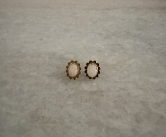 Vintage Gold Filled Opal Scalloped Stud Pierced Earrings Flower Like Base