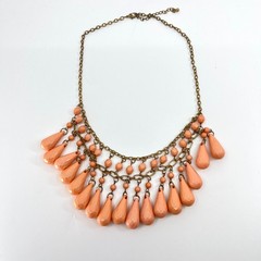 Vintage Retro Peach Teardrop Bib Necklace Antique Gold Tone Statement Jewelry