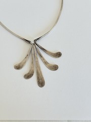 Vintage Modernist Bar Link Sterling Silver Fringe Paddle Necklace