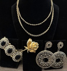Beautiful Crown Trifari 1960s Blooming Rose Brooch With Unsigned Other Pieces