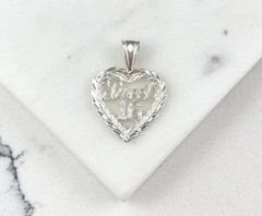 Vintage 925 Sterling Silver Etched Heart Sweet 16 Birthday Pendant