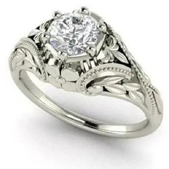 Vintage Art Deco Style Lab Created Diamond Engagement 14K White Gold Finish Ring