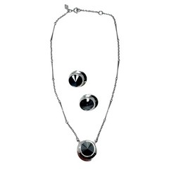 Vintage Sarah Coventry Silver Tone Faux Hematite Rivoli Necklace Clip Earrings