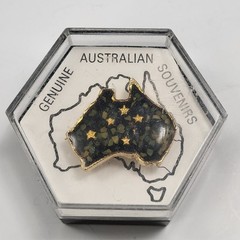 Vintage Australia Map Brooch Opal encased Inlay Goldtone Pin Souvenir Jewelry