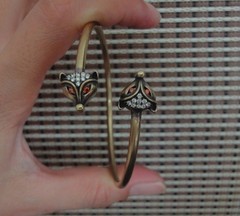 56MM Brass Fox Heads Women Open Bangle Vintage Cuff Bracelet Gift for Her