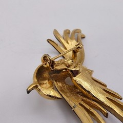 Vintage Bird Of Paradise Brooch Gold Tone Red Green Enamel Rhinestone Tropical
