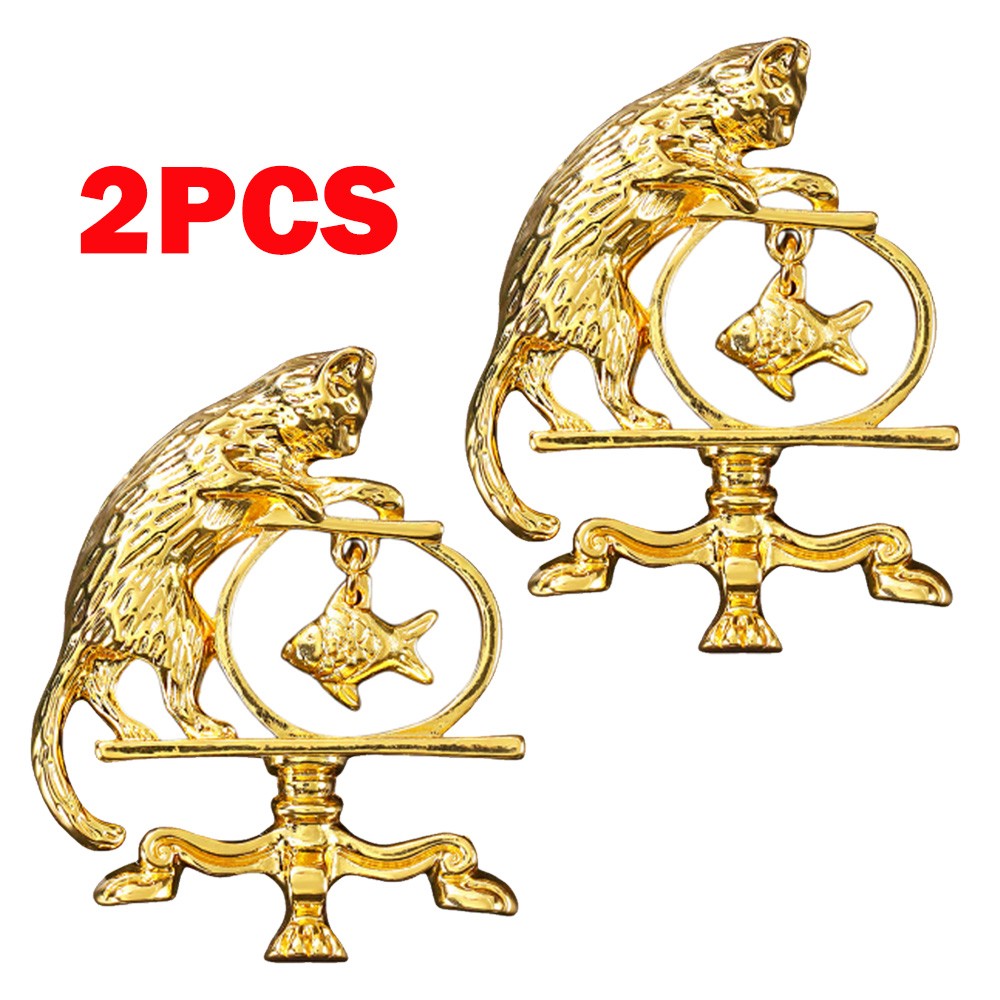 2Pcs Antique Jewelry Cat Vintage Fishing Brooch Personality Fashion Zinc Alloy