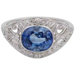 4Ct Art Deco Vintage Lab Created Sapphire 14K White Gold Finish Engagement Ring