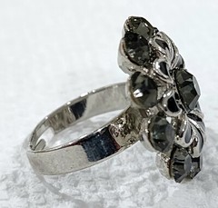 Ring Adjustable Flower Shaped Ring Black Stones plus Other Silver & Trim Vtg