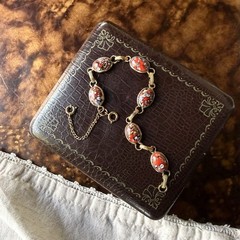 Vintage Italian Millefiori Glass Bracelet Red Mosaic Link Safety Chain