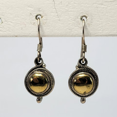 Vintage Gold Hematite Sterling Silver 925 Earrings Two Tone Dangle Drop 1″ Lobe