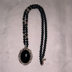 1928 Ornate Black Pendant Beaded Necklace