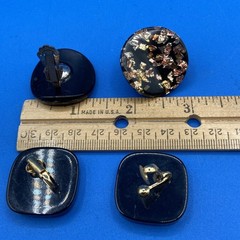 vtg 1960s EARRINGS Lot 2 prs Clip-on encased confetti foil Lucite/Acrylic resin