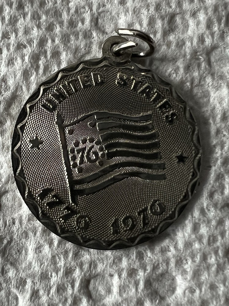 VTG United States 76 Bicentennial US Flag Crea Sterling Silver Charm 1776-1976