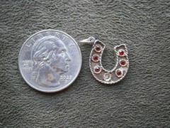 Lucky Horseshoe Red Stones Vintage Sterling Silver Bracelet Charm Pendant ~ FLAW