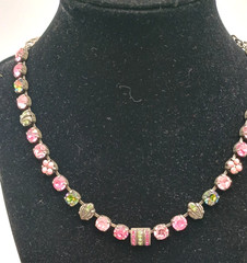 Vintage Mariana Swarovski Crystal Necklace Pink Green Silver Tone Israel