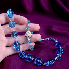 Blue Glass Necklace 20″ Vintage Glass Czech Beads Art Deco Style