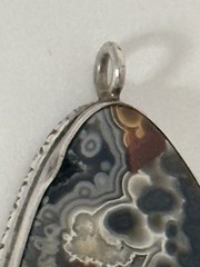 Vintage Crazy Lace Agate Pendant Natural Stone Sterling Silver Cabochon