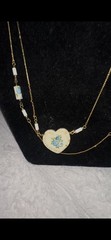 Vintage Japanese Tensha Blue Rose Porcelain Heart Necklace With Match Bracelet