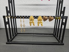 Vtg Mixed Costume Earring Lot 6 Pairs Retro Gold Bronze Matte Heart Dangle Stud
