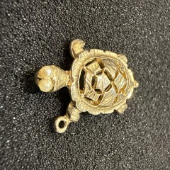 Vintage Detailed Gold Tone Turtle Pendant Pearl Eyes Lucky Tortoise Charm