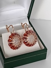 Vintage 1990-s 14 Ct Rolled Gold Large Ruby / Zircons Earrings-Hallmarked 585 RG