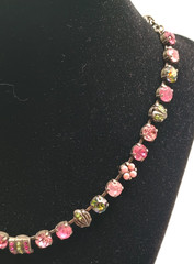 Vintage Mariana Swarovski Crystal Necklace Pink Green Silver Tone Israel