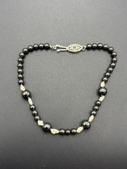 7.5″ Vintage Sterling Silver Hematite Pearl Bracelet 925 B5