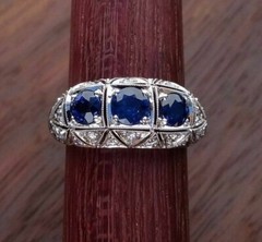 Art Deco Style 3Ct Round Lab Created Sapphire Engagement 14K White Gold FN Ring