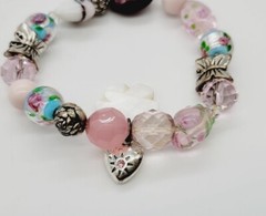 Floral Charm Bracelet Stackable Beaded Stretch One Size PASTEL COLORS OSFM