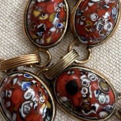 Vintage Italian Millefiori Glass Bracelet Red Mosaic Link Safety Chain