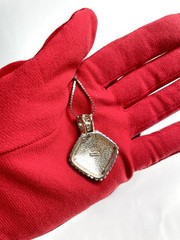 Vintage Roman Necklace Silver Tone Signed & Marked Chain 17” Square Pendant .75”