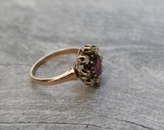 Antique Victorian 14K Gold Rose Cut Diamond Amethyst Engagement Ring Sz 5.75