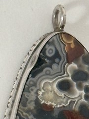 Vintage Crazy Lace Agate Pendant Natural Stone Sterling Silver Cabochon