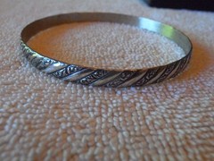 Vintage Danecraft Sterling Silver Art Deco Flowers & Bar Design Bangle Bracelet