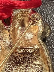 Vintage AVON Heavy Teddy Bear Brooch/Pendant Clear Rhinestone Bow Red Cord