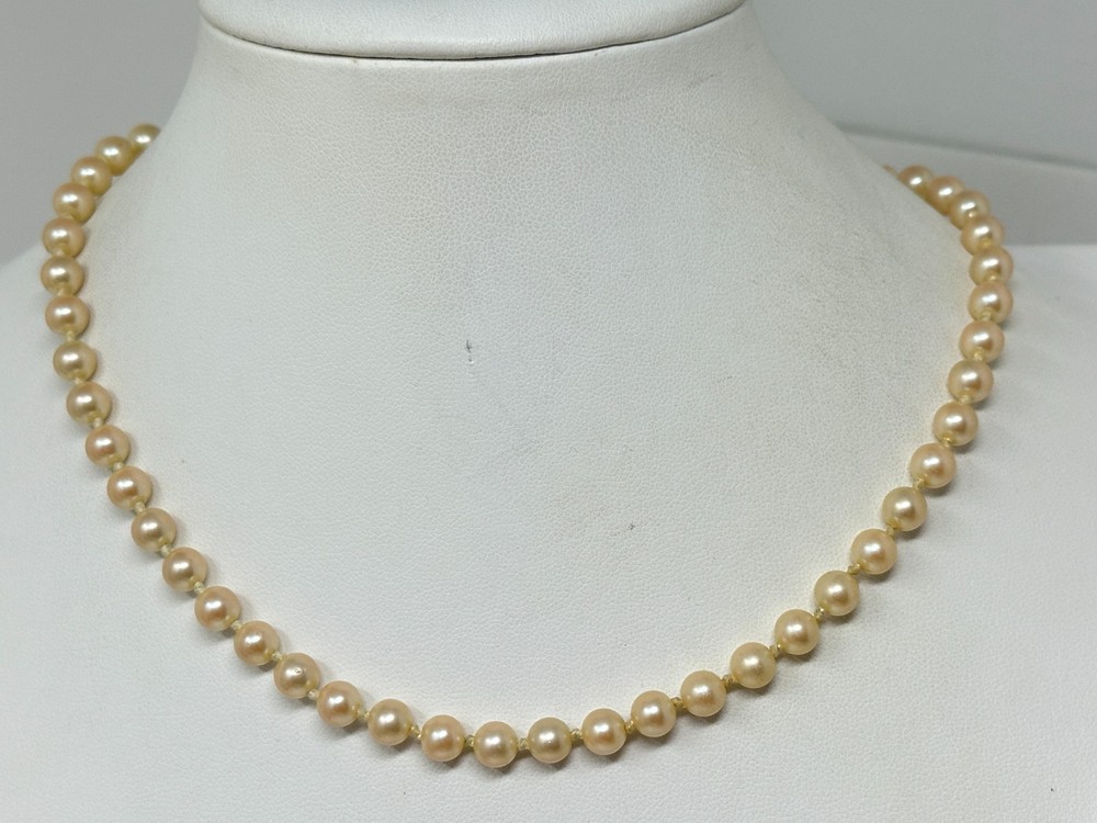 Vintage 6mm Blonde Faux Pearl Beaded 16″ Necklace Gold Tone Clasp