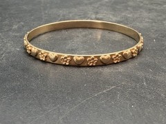 Vintage James Avery Heart & Flower 14 KT Gold Bangle Bracelet 20 Grams