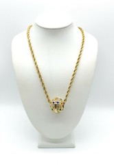 Vintage Big Gold Plate Crystal Rhinestone Ball Slide Rope Chain Necklace 24″