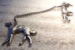 VTG CORO PEGASUS SILVER CHATELAINE DOUBLE PIN MODERN WOMAN WOLFHOUND DOG CHAIN