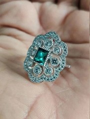 1.5CtArt Deco Style Lab Created Diamond & Emerald Wedding 14K White Gold FN Ring