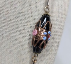 Vintage Venetian Glass Beaded Necklace Black Pink Blue Lampwork Beads Gold Tone