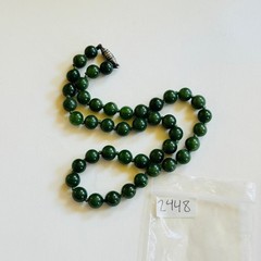 VTG Necklace Nephrite Deep Green Jade Knotted Beads Natural Round Smooth 16″ 6mm