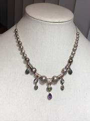 15. Vintage 925 Sterling Silver Ball charm Gemstone Beaded Sliding Necklace 17″
