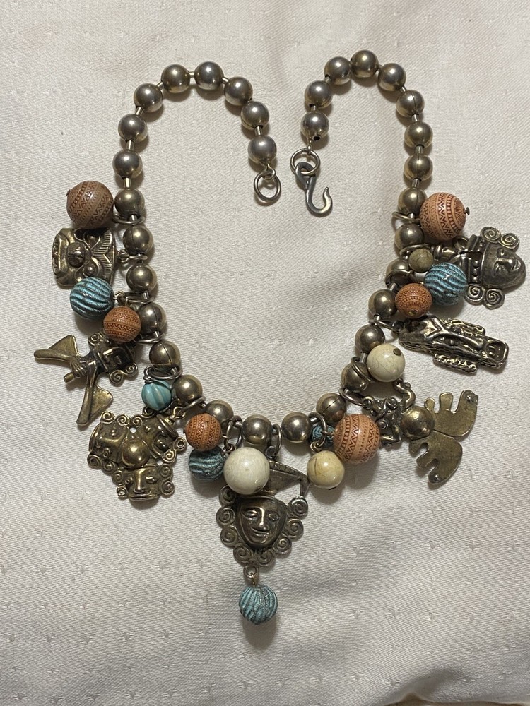 Vintage D&E Juliana Mayan Aztec Charm Necklace Book Piece